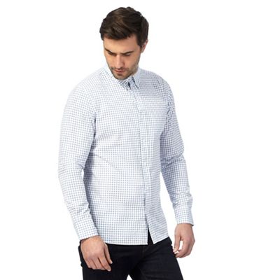 Big and tall white check print button down shirt